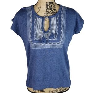 J Crew blue embroidered cotton top